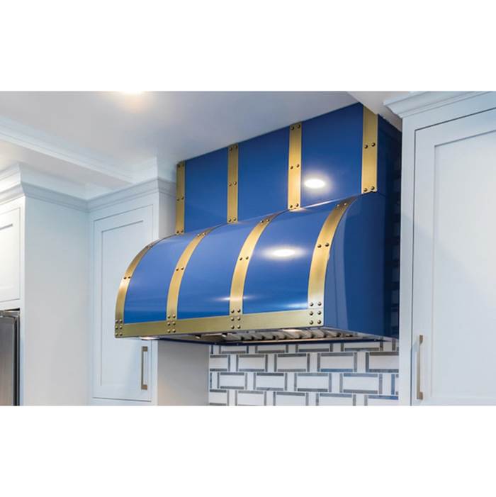 BlueStar 42'' Bonanza Wall Hood With Brushed Stainless Strapping And Rivets.